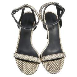 Pre Owned Alexander Wang Beige/Black Snakeskin Embossed Leather Antonia Ankle Wrap Sandals Size 38