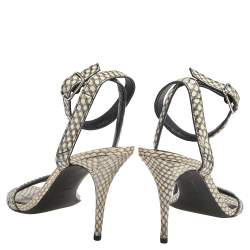Pre Owned Alexander Wang Beige/Black Snakeskin Embossed Leather Antonia Ankle Wrap Sandals Size 38