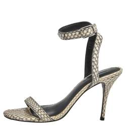 Pre Owned Alexander Wang Beige/Black Snakeskin Embossed Leather Antonia Ankle Wrap Sandals Size 38