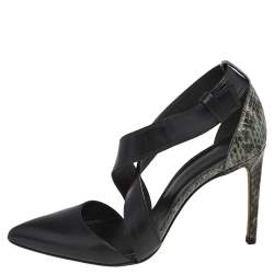 Alexander Wang Black /Green Python Embossed And Leather Lovisa Pointed Toe Ankle Sandals Size 37.5