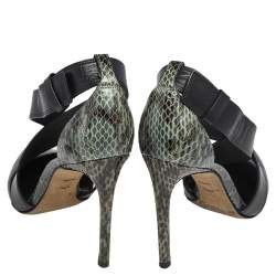Alexander Wang Black /Green Python Embossed And Leather Lovisa Pointed Toe Ankle Sandals Size 37.5