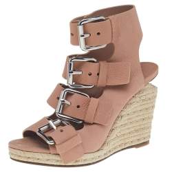Alexander Wang Beige Leather Buckle Ankle Cuff Espadrille Sandals Size 39
