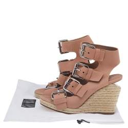 Alexander Wang Beige Leather Buckle Ankle Cuff Espadrille Sandals Size 39