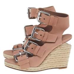Alexander Wang Beige Leather Buckle Ankle Cuff Espadrille Sandals Size 39