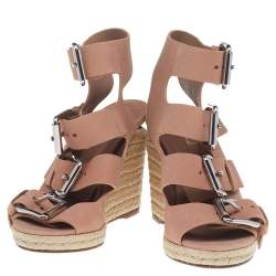 Alexander Wang Beige Leather Buckle Ankle Cuff Espadrille Sandals Size 39