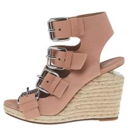 Alexander Wang Beige Leather Buckle Ankle Cuff Espadrille Sandals Size 39
