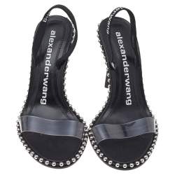 Pre Owned Alexander Wang Black PVC Studded Slingback Nova Sandals Size 38.5