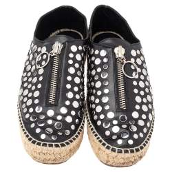 Alexander Wang Black Embellished Leather Platform Espadrille Flats Size 38