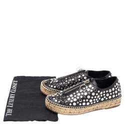 Alexander Wang Black Embellished Leather Platform Espadrille Flats Size 38