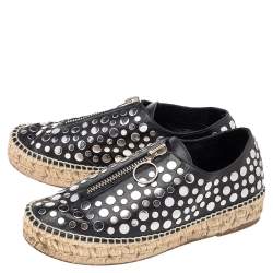 Alexander Wang Black Embellished Leather Platform Espadrille Flats Size 38