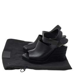 Pre Owned Alexander Wang Black Leather Wedge Espadrille Sandals Size 39