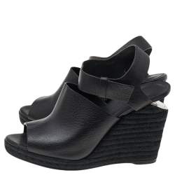 Pre Owned Alexander Wang Black Leather Wedge Espadrille Sandals Size 39