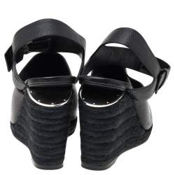 Pre Owned Alexander Wang Black Leather Wedge Espadrille Sandals Size 39