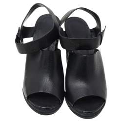 Pre Owned Alexander Wang Black Leather Wedge Espadrille Sandals Size 39