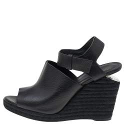 Pre Owned Alexander Wang Black Leather Wedge Espadrille Sandals Size 39