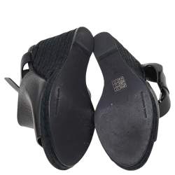 Pre Owned Alexander Wang Black Leather Wedge Espadrille Sandals Size 39