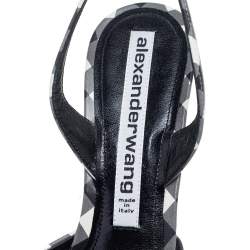 Alexander Wang Grey/Black Leather Crystal Embellished Logo Slingback Pointed Toe Sandals Size 40