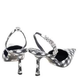 Alexander Wang Grey/Black Leather Crystal Embellished Logo Slingback Pointed Toe Sandals Size 40