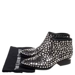 Pre Owned حذاء بوت كاحل أليكساندر وانغ "غابي" مرصع جلد أسود مقاس 36.5