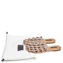 Alexander Wang Brown Leather Amelia Studded Flat Slides Size 37