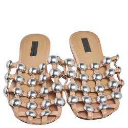 Alexander Wang Brown Leather Amelia Studded Flat Slides Size 37