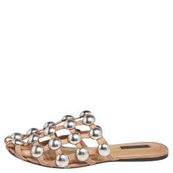 Alexander Wang Brown Leather Amelia Studded Flat Slides Size 37