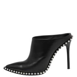 Alexander Wang Black Leather Eri Studded Mules Size 37