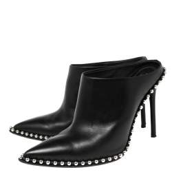Alexander Wang Black Leather Eri Studded Mules Size 37