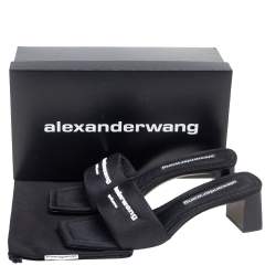 Alexander Wang Black Woven Fabric Anya Logo Slide Sandals Size 41