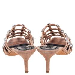 Pre Owned Alexander Wang Nude Suede Sadie Studded Caged Mule Sandals Size 38