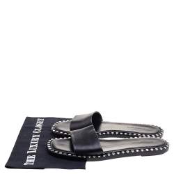 Alexander Wang Black Leather Studded Flat Slides Size 37.5