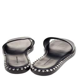 Alexander Wang Black Leather Studded Flat Slides Size 37.5