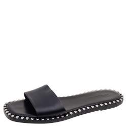 Alexander Wang Black Leather Studded Flat Slides Size 37.5