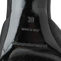 Pre Owned Alexander Wang Black Satin Crystal Embellished Logo Slingback Pointed Toe Sandals Size 38