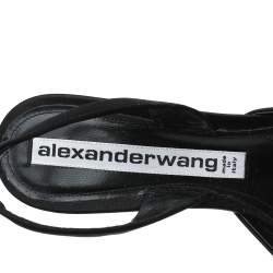 Pre Owned Alexander Wang Black Satin Crystal Embellished Logo Slingback Pointed Toe Sandals Size 38