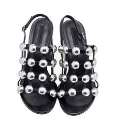 مملوكة مسبقًا Alexander Wang Black Leather Dome Studded Nadia Sandals Size 39.5