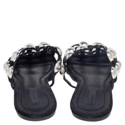 Alexander Wang Black Leather Amelia Studded Flat Slides Size 38