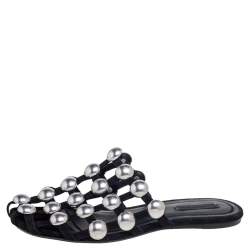 Alexander Wang Black Leather Amelia Studded Flat Slides Size 38
