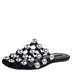 Alexander Wang Black Leather Amelia Studded Flat Slides Size 38