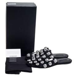 Alexander Wang Black Leather Amelia Studded Flat Slides Size 38