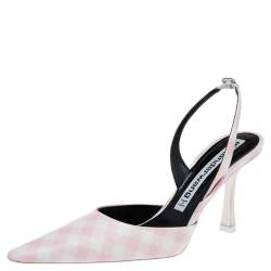 Alexander Wang Pink/White Gingham Print Leather Grace Slingback Sandals Size 39