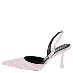 Alexander Wang Pink/White Gingham Print Leather Grace Slingback Sandals Size 39