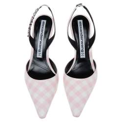 Alexander Wang Pink/White Gingham Print Leather Grace Slingback Sandals Size 39