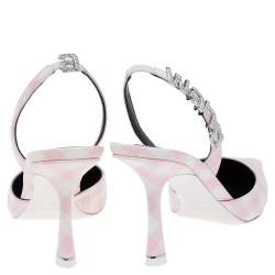 Alexander Wang Pink/White Gingham Print Leather Grace Slingback Sandals Size 39