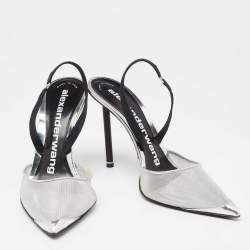 Alexander Wang Silver Mesh and Leather Alix Slingback Pumps Size 39