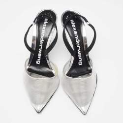 Alexander Wang Silver Mesh and Leather Alix Slingback Pumps Size 39