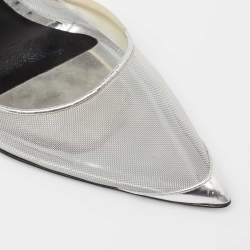 Alexander Wang Silver Mesh and Leather Alix Slingback Pumps Size 39