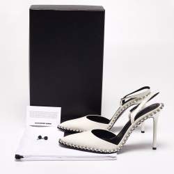 Pre Owned صندل أليكساندر وانغ رينا نوفا جلد أبيض حزام للكاحل مرصع مقاس 36