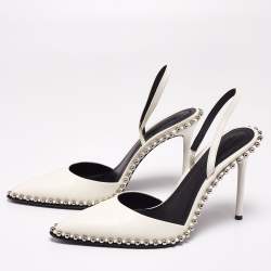 Pre Owned صندل أليكساندر وانغ رينا نوفا جلد أبيض حزام للكاحل مرصع مقاس 36