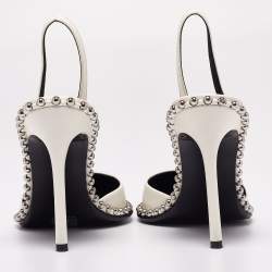 Pre Owned صندل أليكساندر وانغ رينا نوفا جلد أبيض حزام للكاحل مرصع مقاس 36